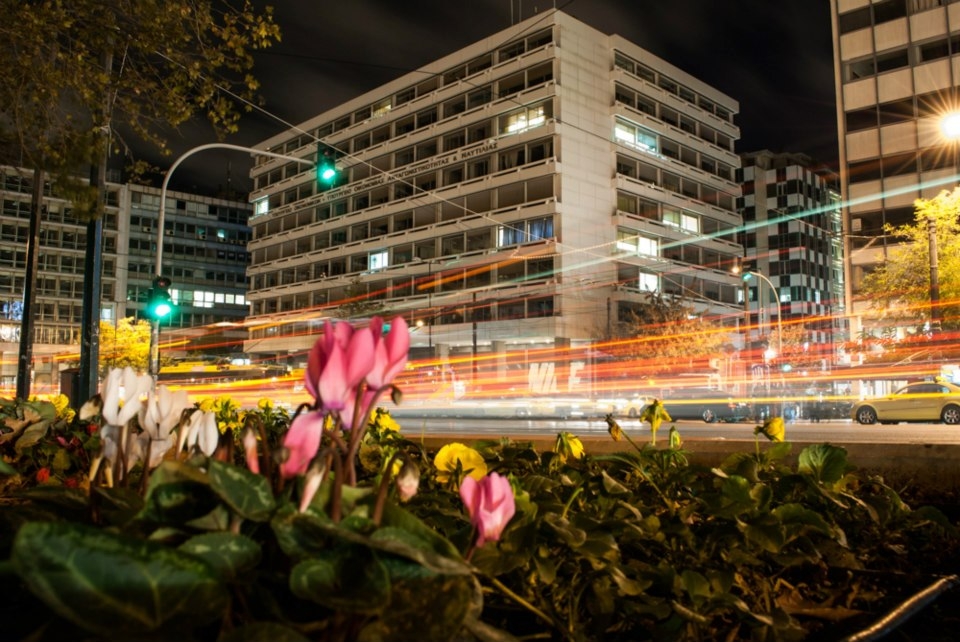 ''Nighttime in busy athens''