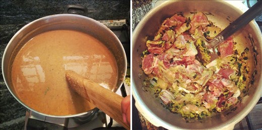 here is how, the grounded pulses with water and meat look like at the beginning.