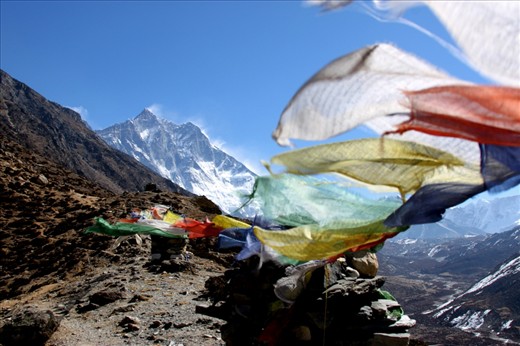 Prayer flags on a ledge just above Dingboche during one of many acclimatisation walks.
