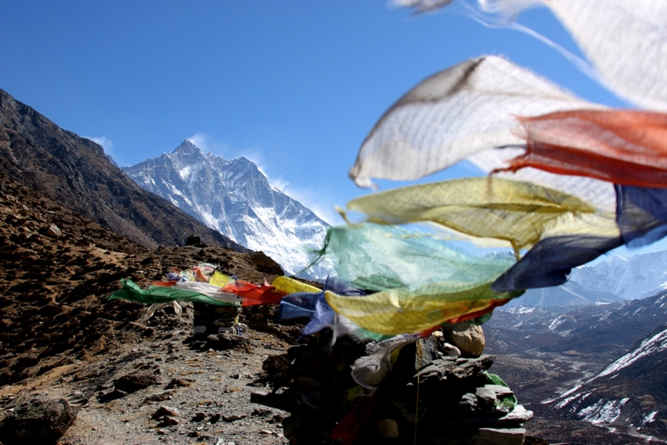 Prayer flags on a ledge just above Dingboche during one of many acclimatisation walks.
