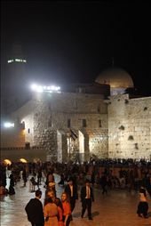 The eternal divide. 
The wall is a sacred place for Jews but even here it is impossible to ignore the great Muslim interest in this city. As night falls and both Jews and tourists visit, the Dome on the Rock  stands proudly beyond the wailing wall.: by pryan, Views[497]