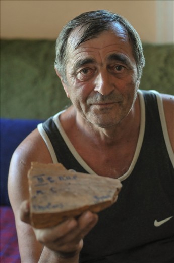 Miljan's father, a retired Russian language and literature professor nostalgic for Yugoslavia, displays a piece of a 3,000 year old artifact that he found in the town. Kind and with a generous, warm spirit, he speaks of when the town was full of theaters, universities, and most importantly, jobs. 