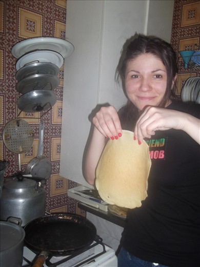 me cooking blinis at my Grandma's