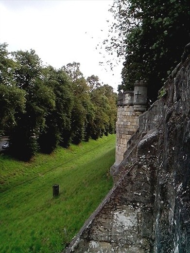 Looking down the outside of the wall