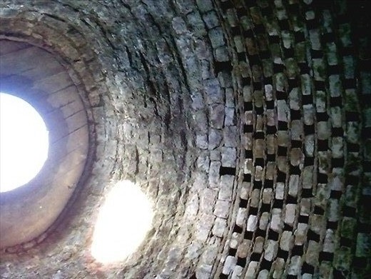 Inside the dovecote. (This is one of those photos that won't rotate!  The circle is the roof)