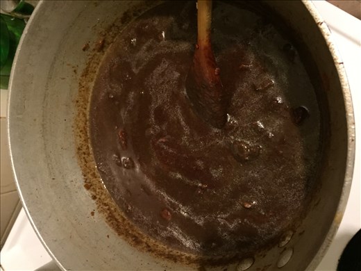 adding the blood and stirring