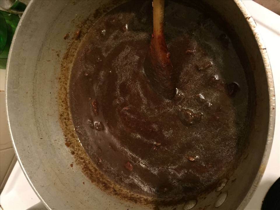 adding the blood and stirring