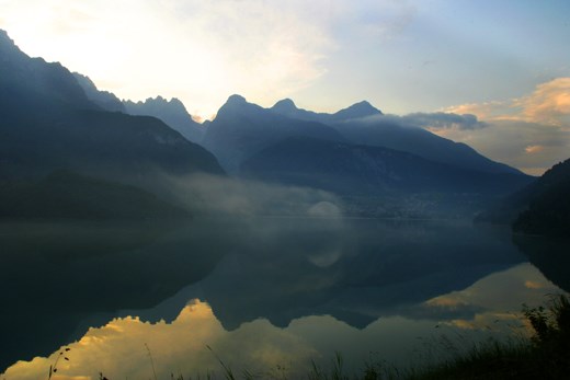 The view over Lake Molveno in the evening