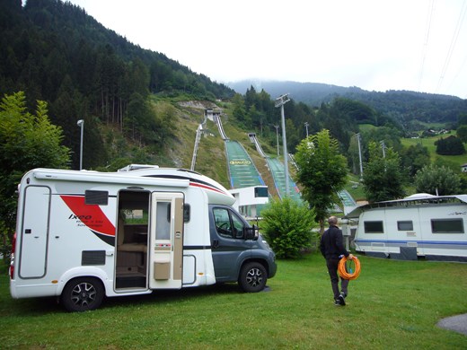 The dry ski jumps behind the campsite at Tschagguns