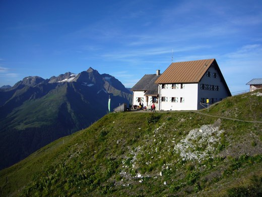 Looking back to the Ansbacher Hut at the start of day three