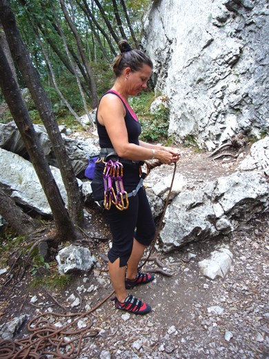 Rachel getting ready to lead a climb near Arco