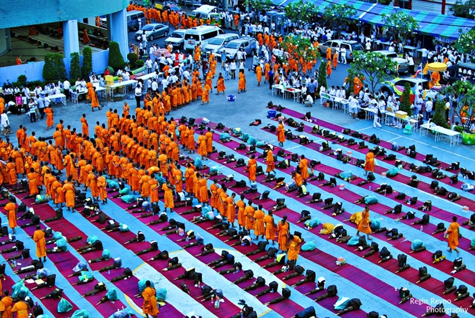 Monks doing their rituals in Bangkok, Thailand 