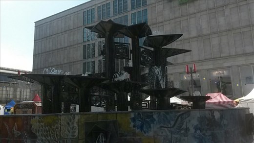 A bad picture of a fountain at Alexander Square