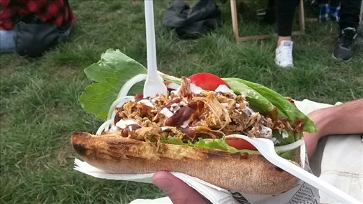 The most DELICIOUS bbq sandwich ever that we got from a food truck at the festival. Messy but good 