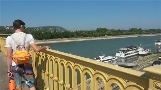 Michael overlooking a bridge.  We were on our way to go swimming at an island