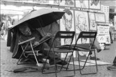It takes someone with an immense amount of character to be able to draw a caricature. From his posture, to his small footrest, to his fascination for umbrellas, this man is truly an artist: by rafi_chenzian, Views[180]