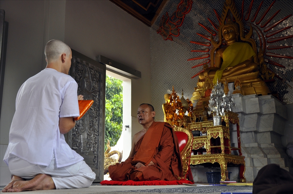 Beginning the ordination process of the buddhist monks 