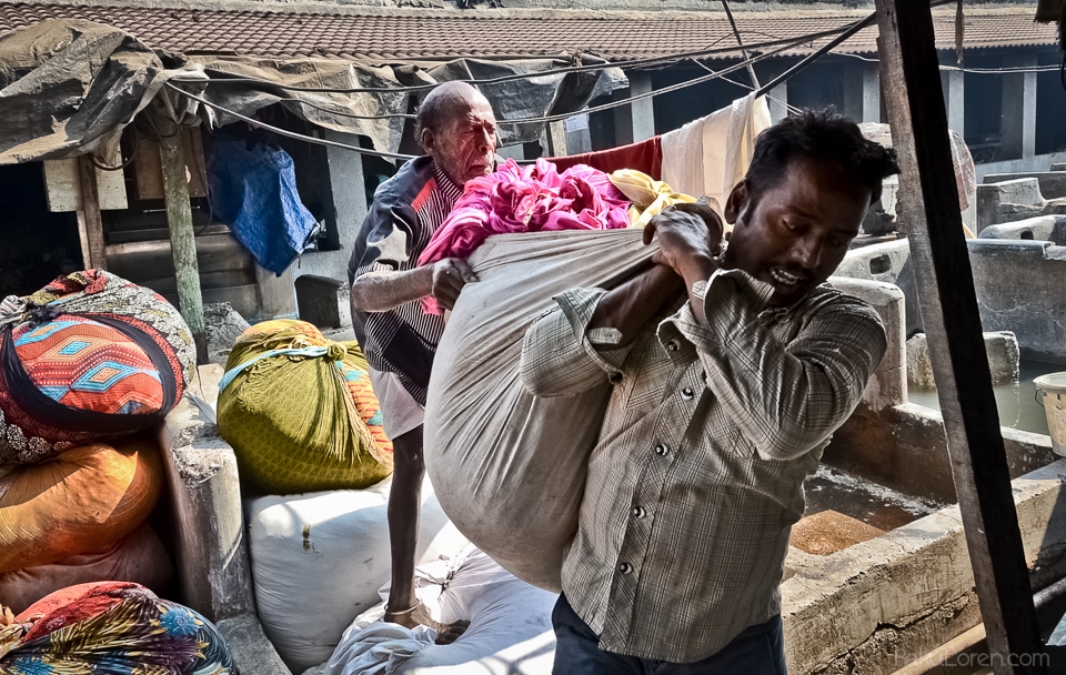 Several generations working together within this laundry washing community.