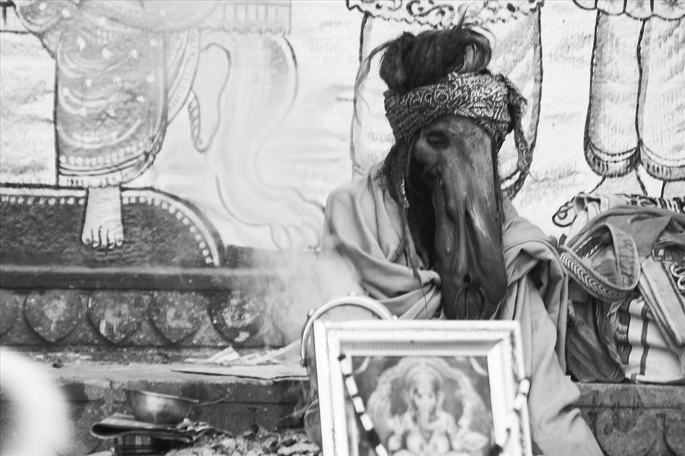 This is Ganpati Baba, the godman with a large tumour on his face. When I met him at his abode, he was praying, surrounded by pictures of Ganpati, the god with the face of an elephant, and other scenes from Hindu mythology like Ramayan and Mahabharata. As he says, the tumour is Ganpati’s way of rewarding his faith.