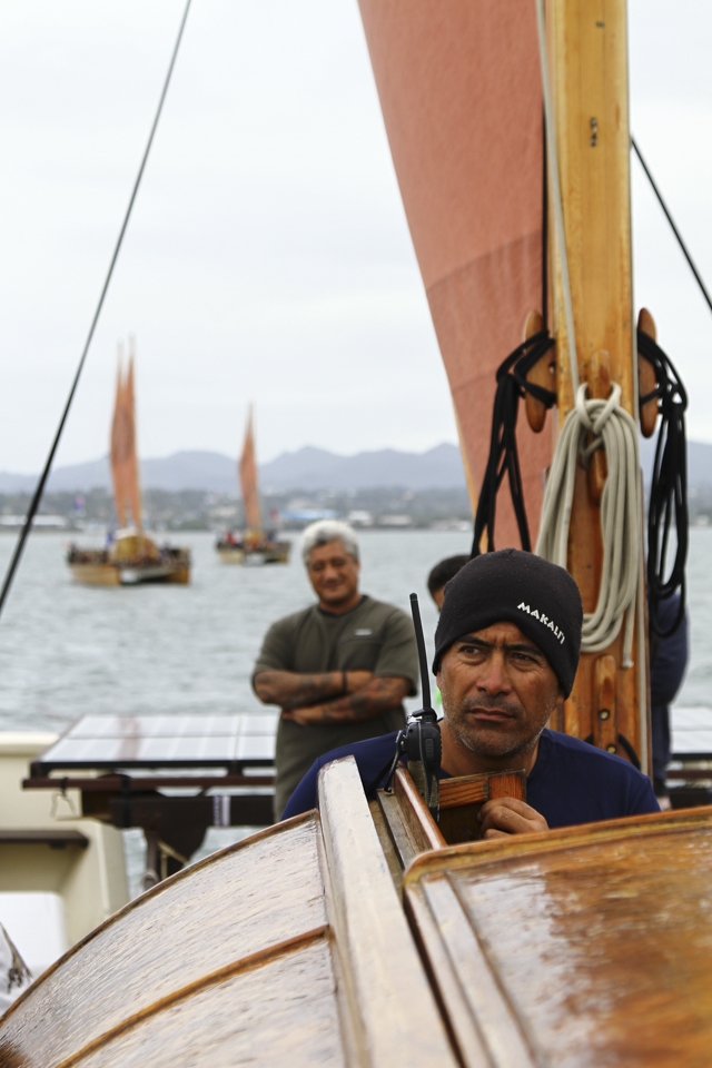 The Captains Watch: 

Sailing on a Traditional Polynesian Voyaging Canoe or Vaka Moana, Te Matau-a-Maui Captain Frank Kawe and Watch Captain Patrick Mohi  lead the fleet out towards the Solomon Islands, the final leg of an epic 18month voyage to all ends of the pacific ocean. When sailing out to sea, all responsibility for the crew's safety and arrival at the final destination rests on the captains shoulders.