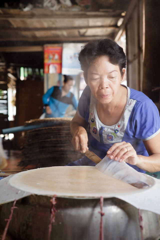 In the process of making one of Vietnamese favourite snack. Thin rice biscuits.