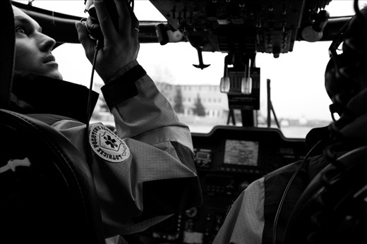 Warsaw, Poland: HEMS - Helicopter Emergency Medical Service team
is preparing for take off. This time is not rescue mission, just transport.
Next to the pilot is sitting paramedic, who is also filling the role of navigator.
He is the last to go in to the machine and the first to leave to guide the safe landing
in not marking land spots.
