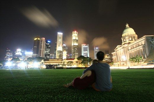 Marina bay. Inga stjärnor, men däremot bankstjärnor: DSB, Chinese bank, HSBC, Maybank, etc... För varje bank som föll önskade vi oss en bättre värld.