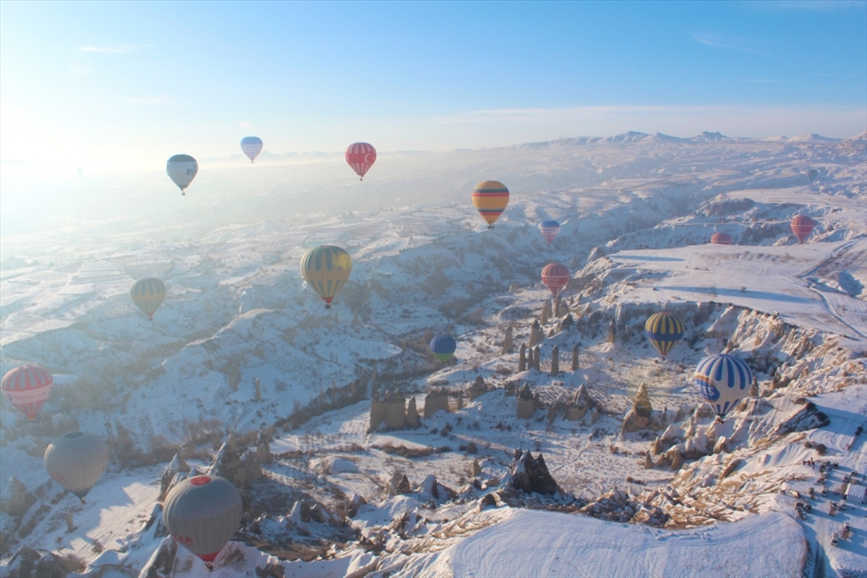 White sugar. Taken from Hot air baloon around 7 am at Cappadocia, Turkey. It seems that earth covered by white sugar.