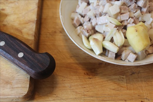 Diced pork and ginger waiting for the pan