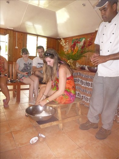 Extracting the coconut flesh