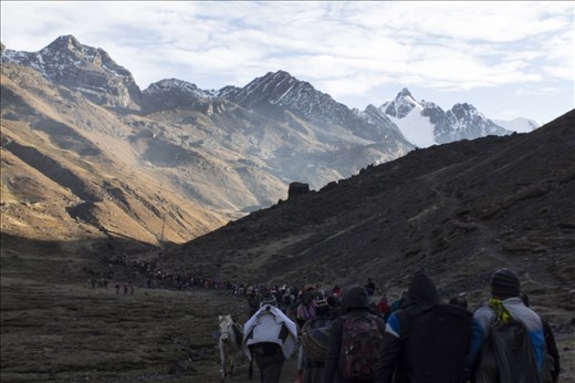 Pilgrims make their way up the mountain, Day 1 (ascent)