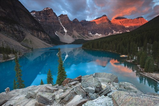 The moment I was waiting for. The most beautiful sunrise I have experienced in all my life. All was perfect, the place, the moment, the atmosphere... My favorite place in the Rockies, Moraine Lake is a dream become true for my eyes and my heart. I am glad to have been to such a marvelous place.