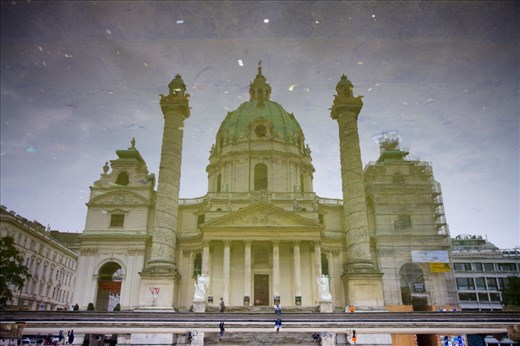 I was in Vienna for less than 10 hours and it rained the entire day! There was a pool in front of St. Peter's church and it provided an opportunity for me to address the lack of blue skies.