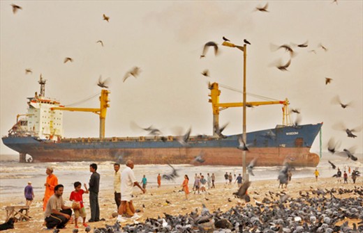 Wisdom ship got stuck at the juhu beach in Mumbai.
