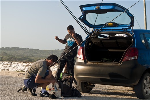 Ruquet and his good friend, Etienne, get their rods ready before heading out 