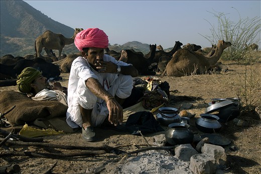 They kook their food and after taken the food they takes some rest at Puskar.