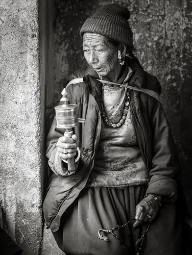The Prayer Wheel is such a significant artifact in the lives of the Ladakhi people. It's like they're in a constant state of meditation, constantly spinning the wheel and chanting as they go about their daily tasks. One interesting detail about spinning the prayer wheel is that the wheel must actually be spun clockwise while chanting. One instinctively spins it clockwise which is actually the incorrect direction since the wheel must always be spun in the direction in which the scriptures are inscribed.