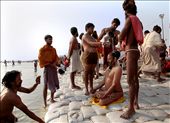 The Sadhu bath in Allahabad Kumbha mela ghat at ganga...: by ruby, Views[381]