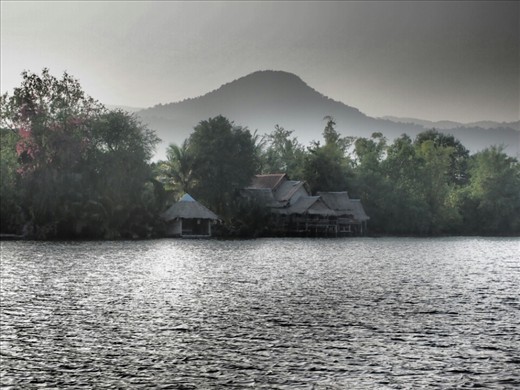 View of mountains from river in Kampot