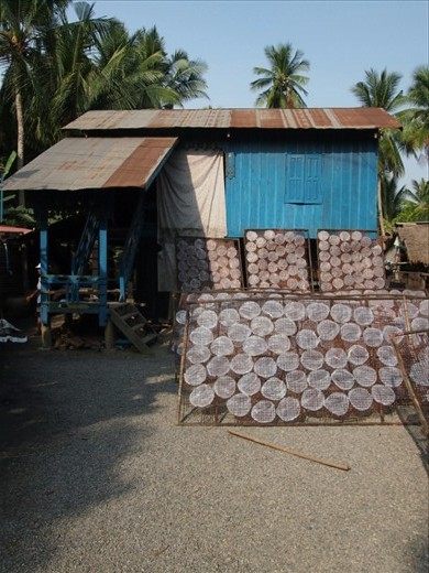 Rice paper roll sheets drying in the sun