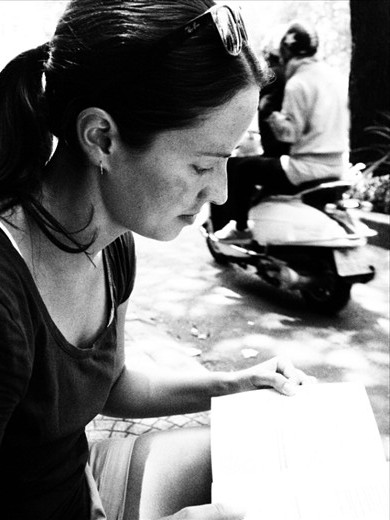 Tash planning our next move at a roadside cafe