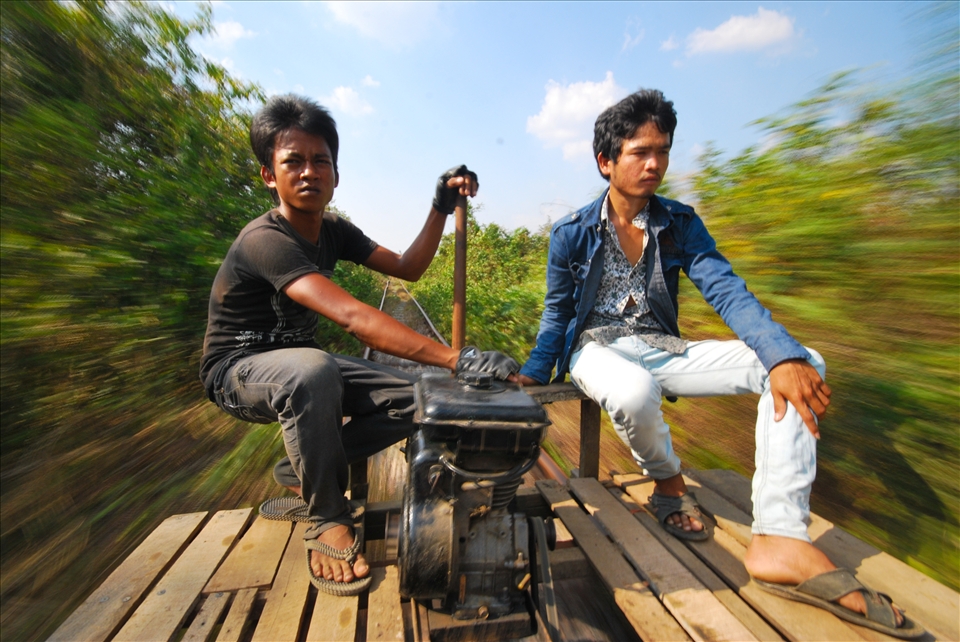 Hold on tight! The Bamboo train (Norry) speeds up to 50KPH!

When I thought the laid back city of Battambang would be that stop with the least action, everything changed when I took this exhilarating mode of transportation which used to be minesweepers back in the 1980s.

(Battambang, Cambodia)