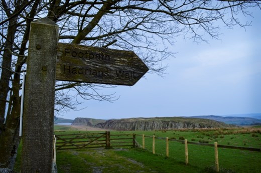 Walking towards Hadrian's wall, 80 miles long and built nearly 2,000 years ago