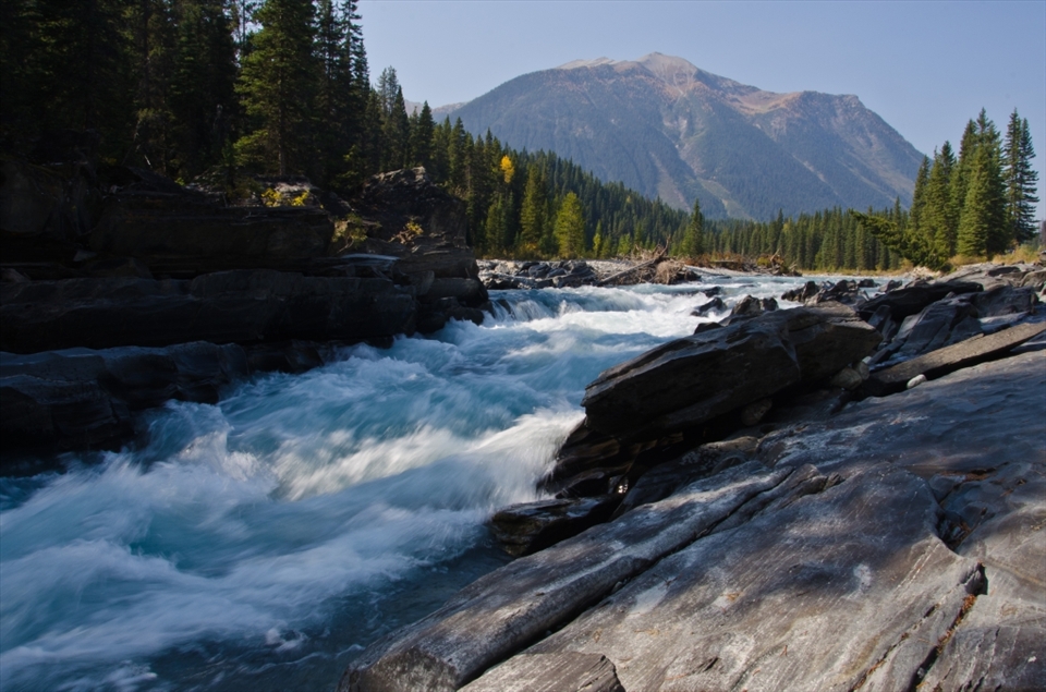 This part of The Kootenay River flows to a gorgeous waterfall
