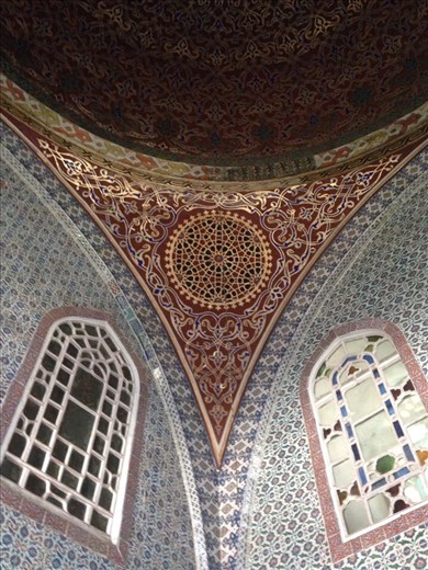 Topkapi mosaic ceiling and leaded glass windows. In the crown prince's bedroom.