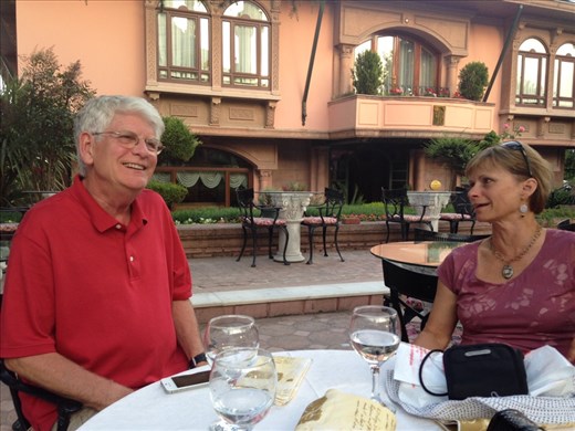 Having a rest break in a beautiful garden.