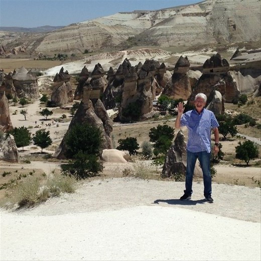 At the Goreme open air museum. B and the Fairy Chimneys. :)