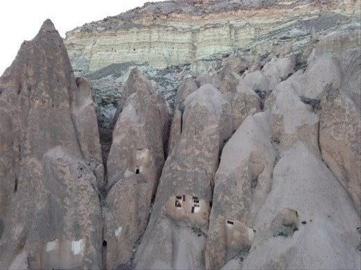Fairy Chimneys at eye level from the balloon. We got quite close to,them. Yikes!