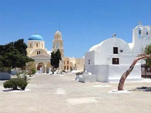 The beautiful Greek churches, of course.