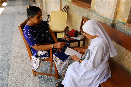 She cannot hear, yet shares stories & gossips of convent with Alice on a note